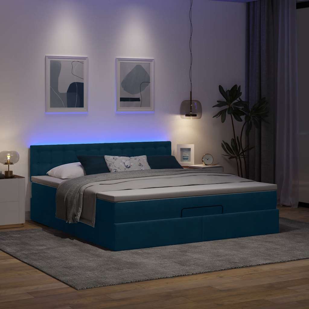 Ottoman bed met matras en LED's 180x200 cm fluweel donkerblauw is nu te koop bij PeponiXL, paradijselijk wonen!