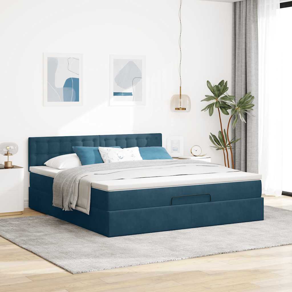 Ottoman bed met matras en LED's 180x200 cm fluweel donkerblauw is nu te koop bij PeponiXL, paradijselijk wonen!