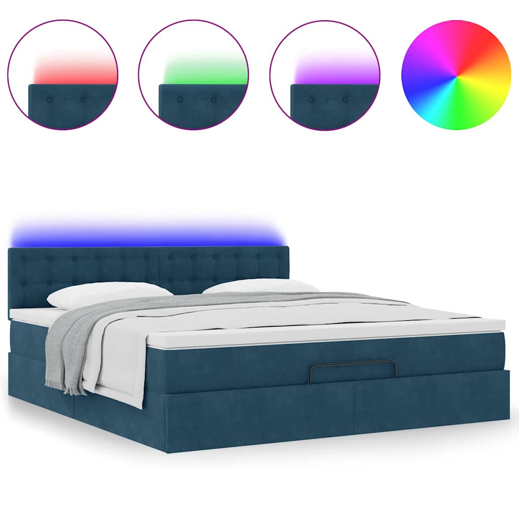 Ottoman bed met matras en LED's 180x200 cm fluweel donkerblauw is nu te koop bij PeponiXL, paradijselijk wonen!