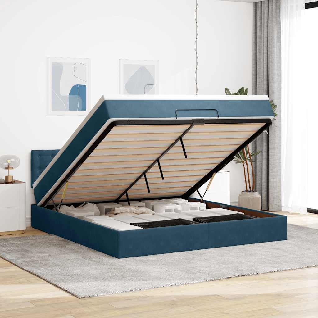 Ottoman bed met matras en LED's 180x200 cm fluweel donkerblauw is nu te koop bij PeponiXL, paradijselijk wonen!