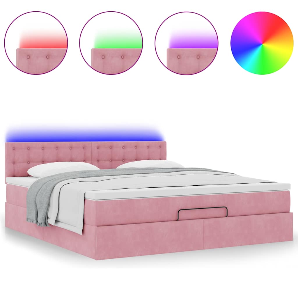Bed poef met matras en LED's 180x200 cm fluweel roze is nu te koop bij PeponiXL, paradijselijk wonen!