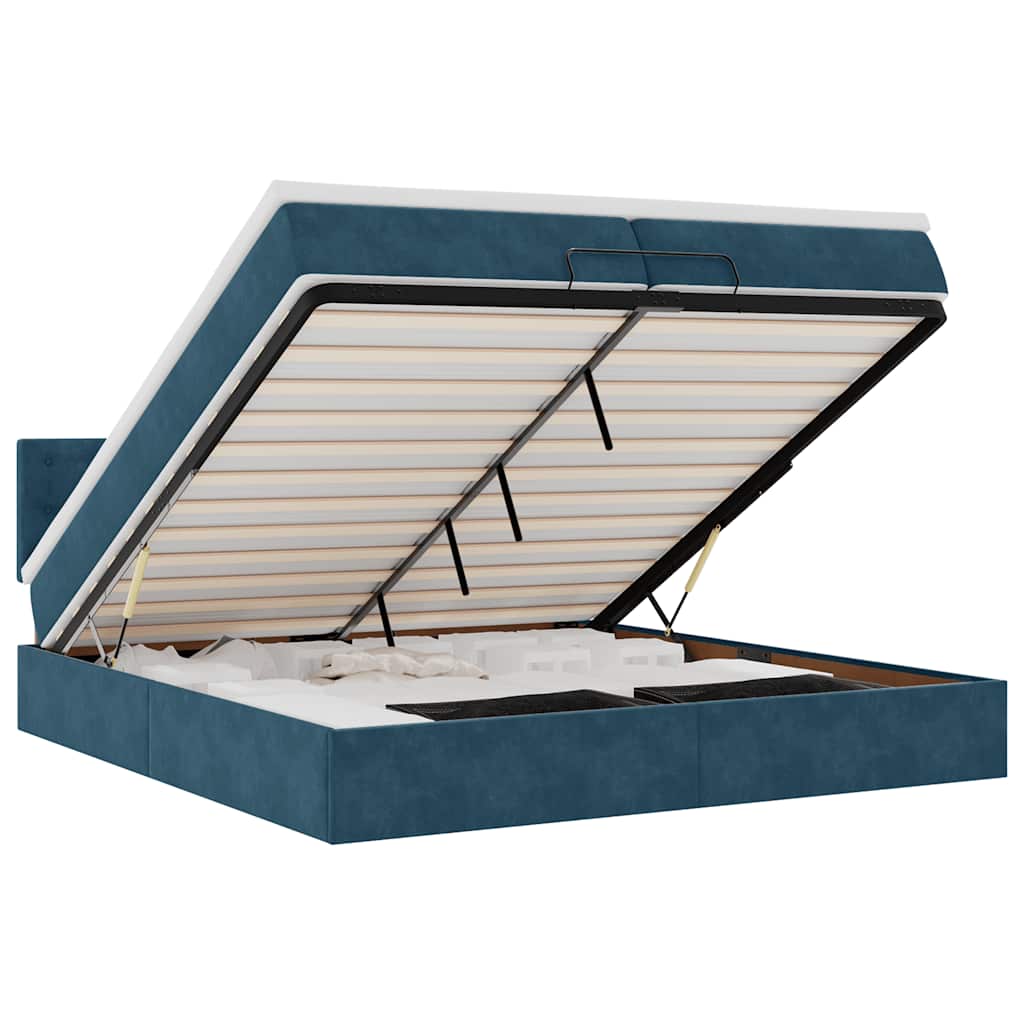 Bed poef met matrassen en leds 200x200 cm fluweel donkerblauw is nu te koop bij PeponiXL, paradijselijk wonen!