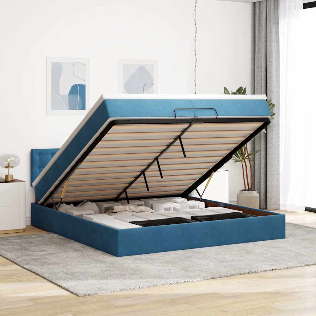 Bed poef met matrassen en leds 200x200 cm fluweel donkerblauw is nu te koop bij PeponiXL, paradijselijk wonen!