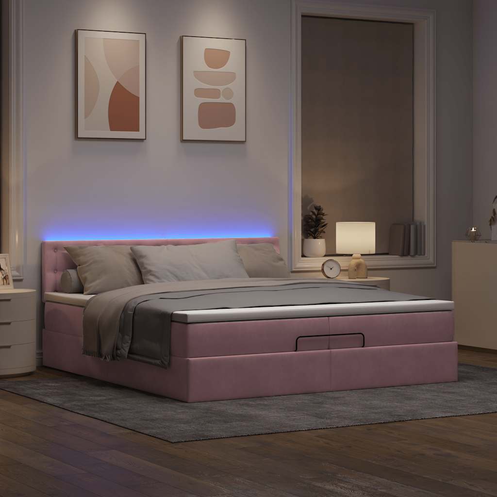 Ottoman bed met matrassen en LED's 200x200cm fluweel roze is nu te koop bij PeponiXL, paradijselijk wonen!