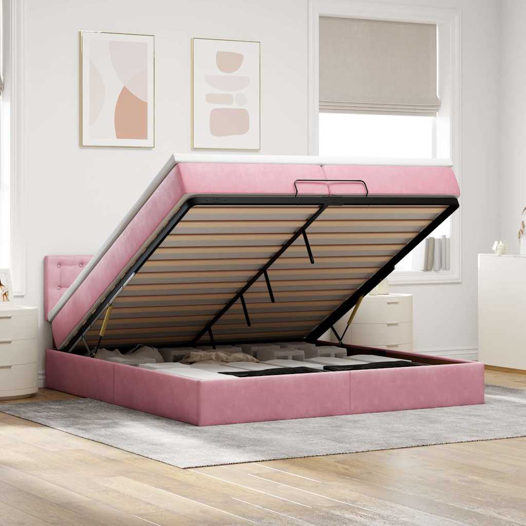 Ottoman bed met matrassen en LED's 200x200cm fluweel roze is nu te koop bij PeponiXL, paradijselijk wonen!