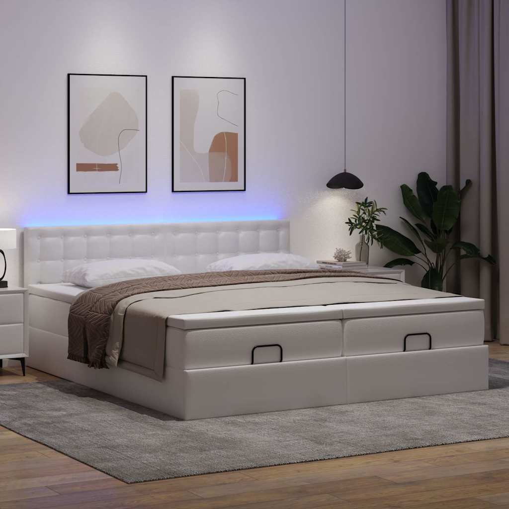 Ottoman bed met matrassen en LED's 180x200cm kunstleer wit is nu te koop bij PeponiXL, paradijselijk wonen!