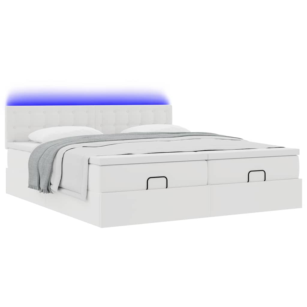 Ottoman bed met matrassen en LED's 180x200cm kunstleer wit is nu te koop bij PeponiXL, paradijselijk wonen!