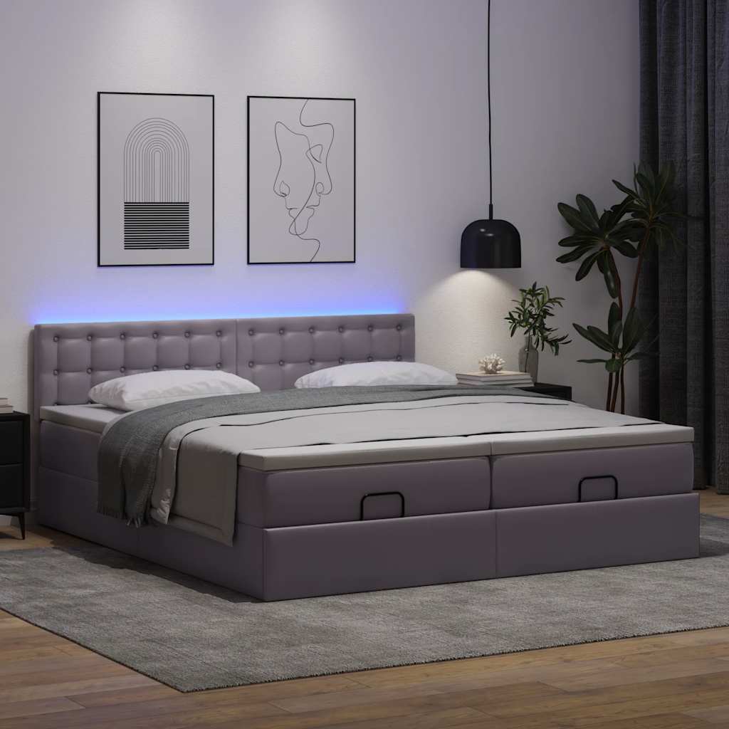Bed poef met matrassen en LED's 180x200cm kunstleer grijs is nu te koop bij PeponiXL, paradijselijk wonen!