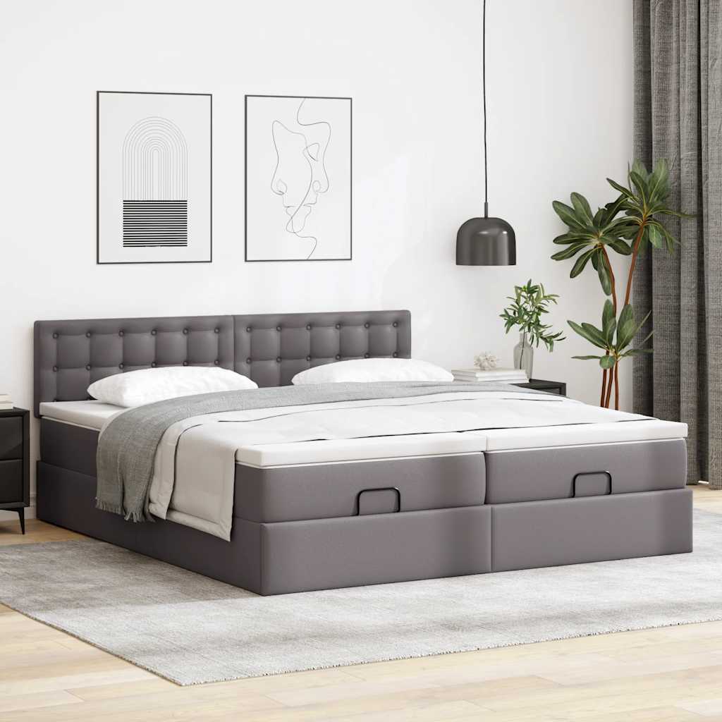 Bed poef met matrassen en LED's 180x200cm kunstleer grijs is nu te koop bij PeponiXL, paradijselijk wonen!