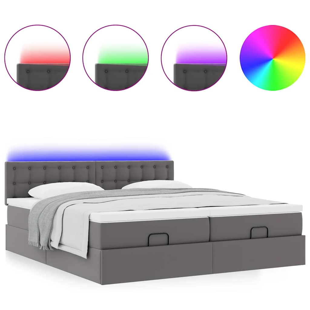 Bed poef met matrassen en LED's 180x200cm kunstleer grijs is nu te koop bij PeponiXL, paradijselijk wonen!