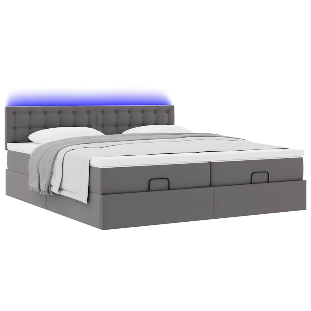 Bed poef met matrassen en LED's 180x200cm kunstleer grijs is nu te koop bij PeponiXL, paradijselijk wonen!