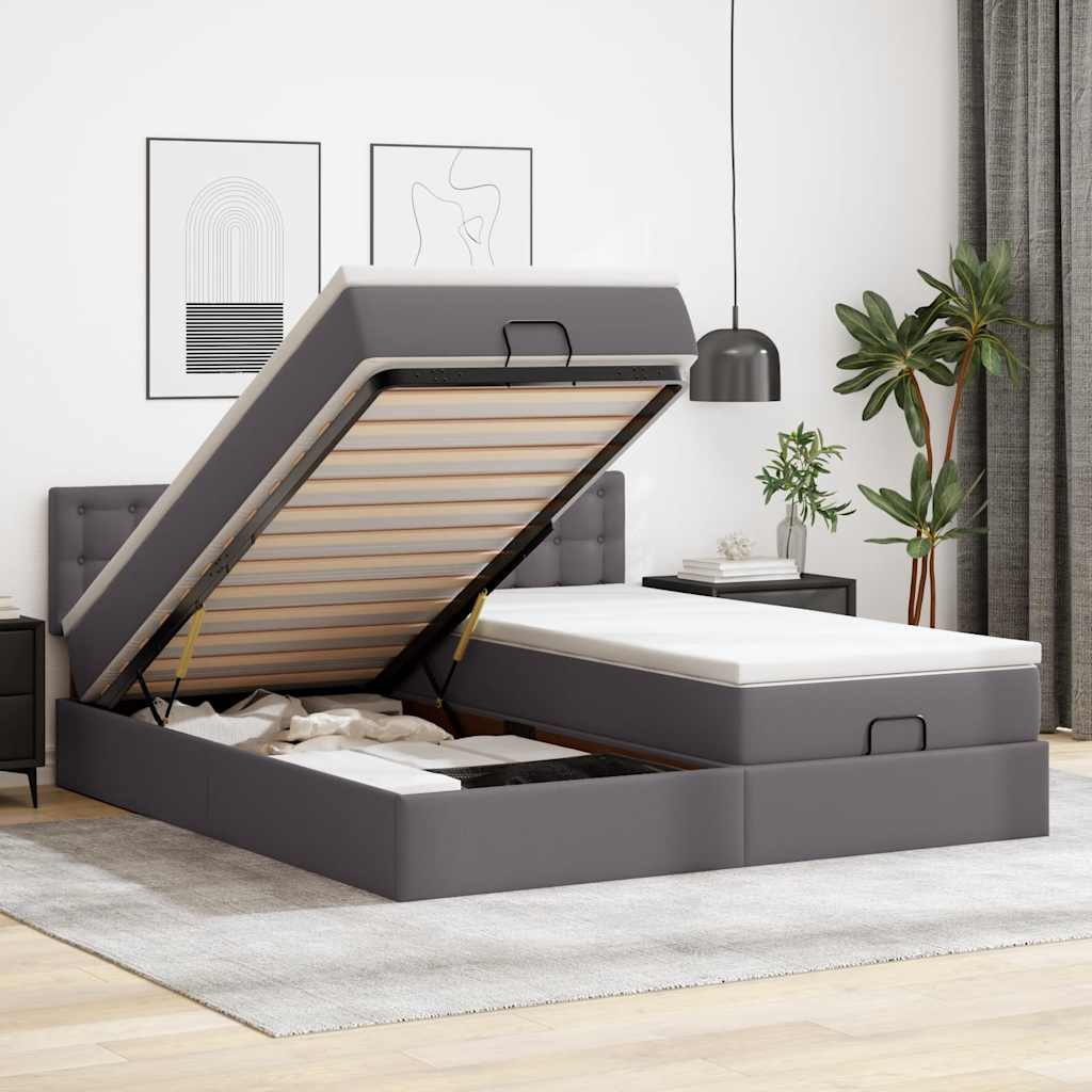 Bed poef met matrassen en LED's 180x200cm kunstleer grijs is nu te koop bij PeponiXL, paradijselijk wonen!