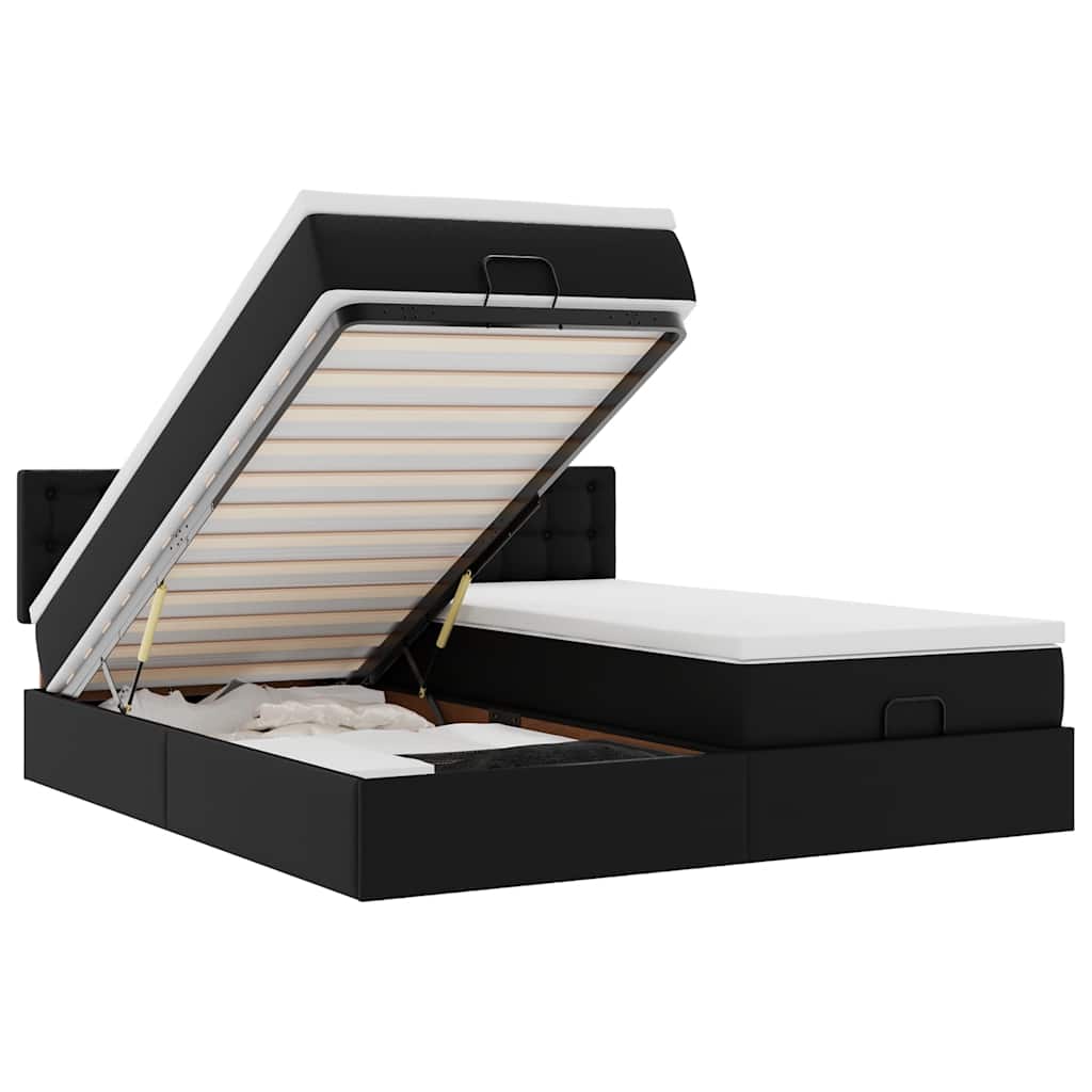 Ottoman bed met matrassen en LED's 200x200cm kunstleer zwart is nu te koop bij PeponiXL, paradijselijk wonen!
