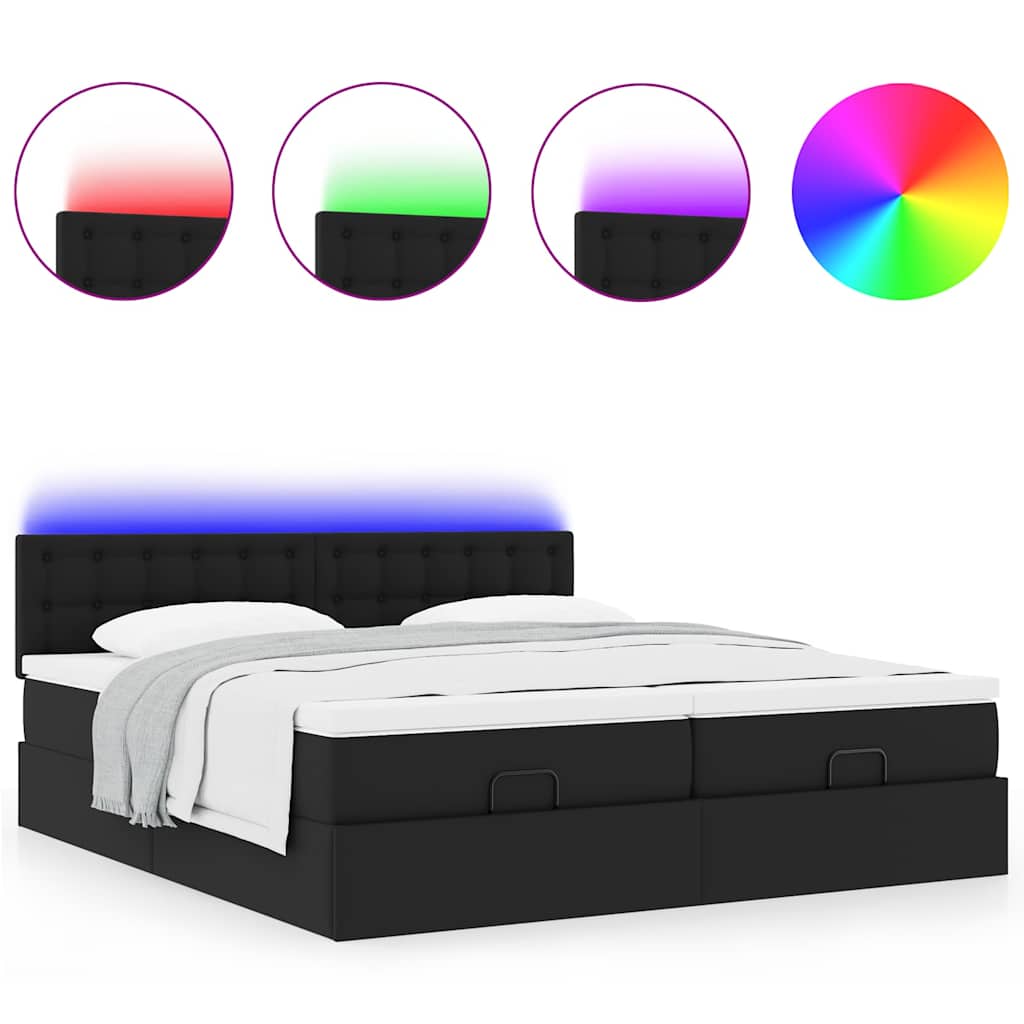 Ottoman bed met matrassen en LED's 200x200cm kunstleer zwart is nu te koop bij PeponiXL, paradijselijk wonen!
