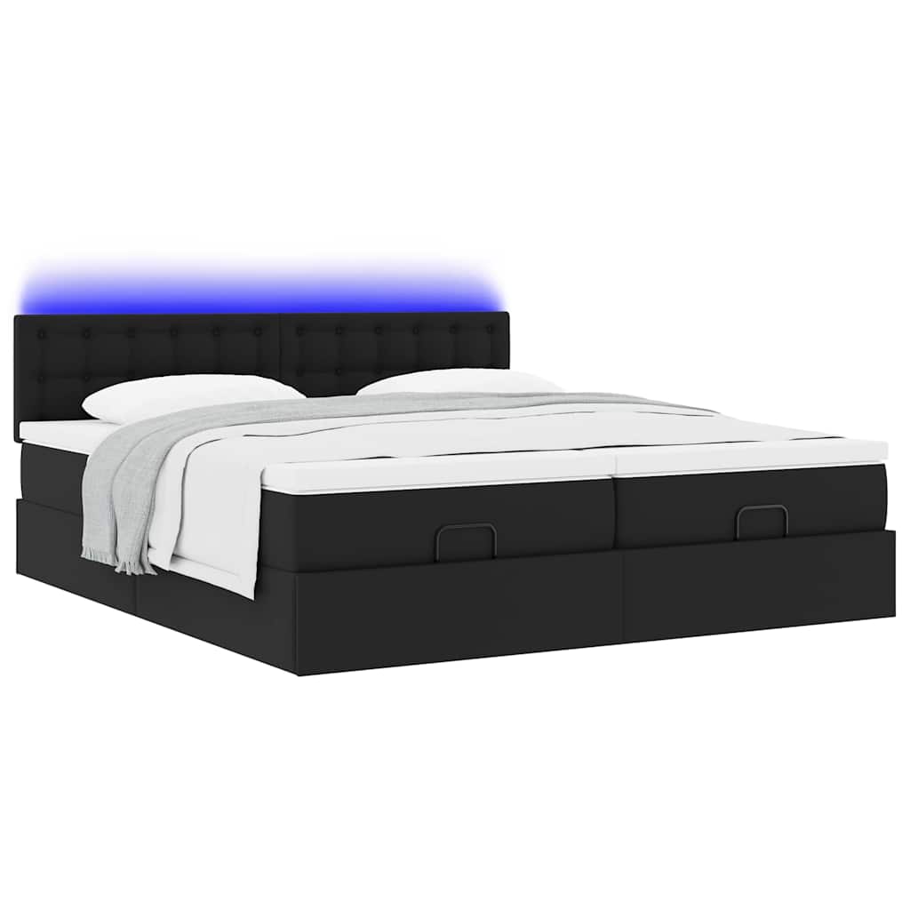 Ottoman bed met matrassen en LED's 200x200cm kunstleer zwart is nu te koop bij PeponiXL, paradijselijk wonen!