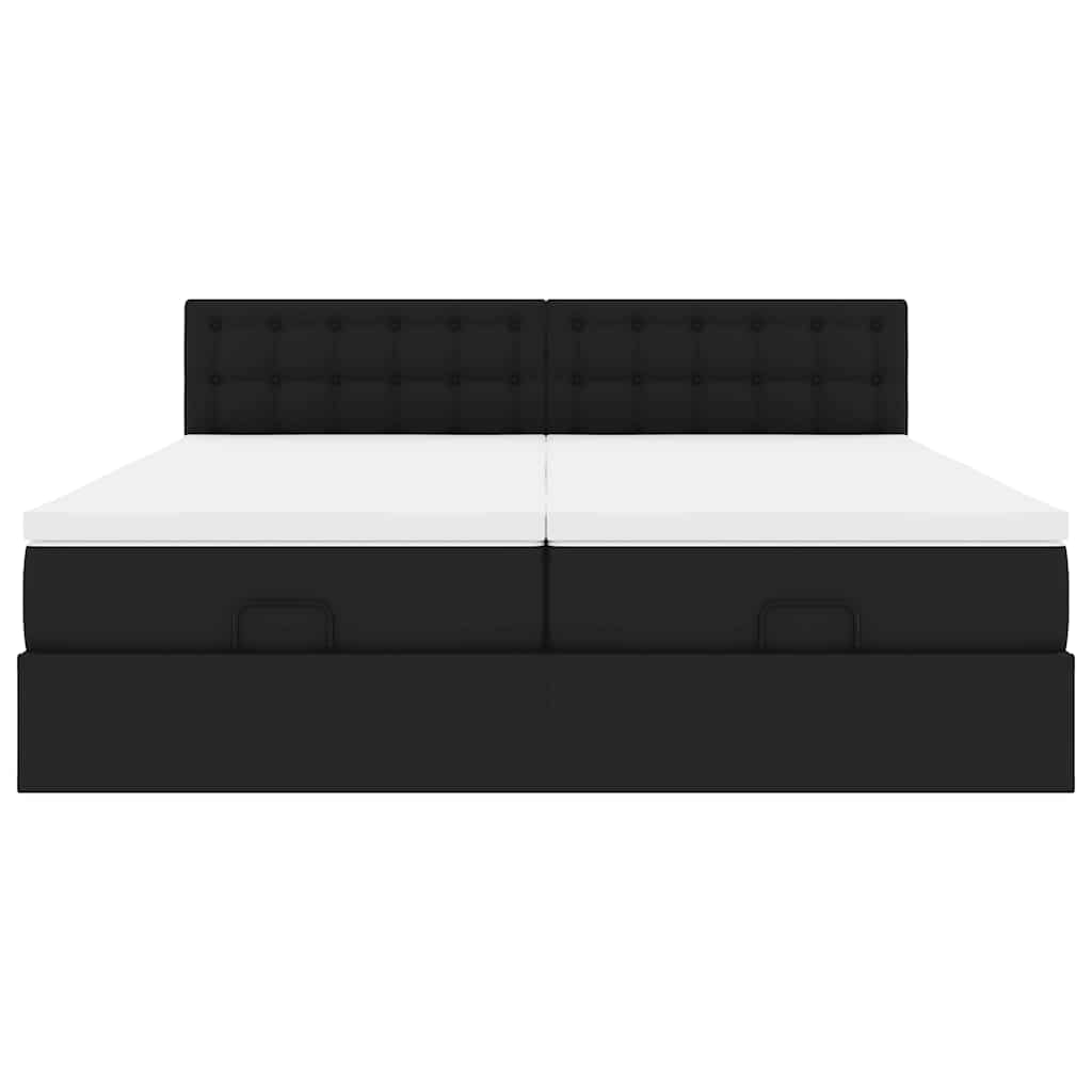 Ottoman bed met matrassen en LED's 200x200cm kunstleer zwart is nu te koop bij PeponiXL, paradijselijk wonen!