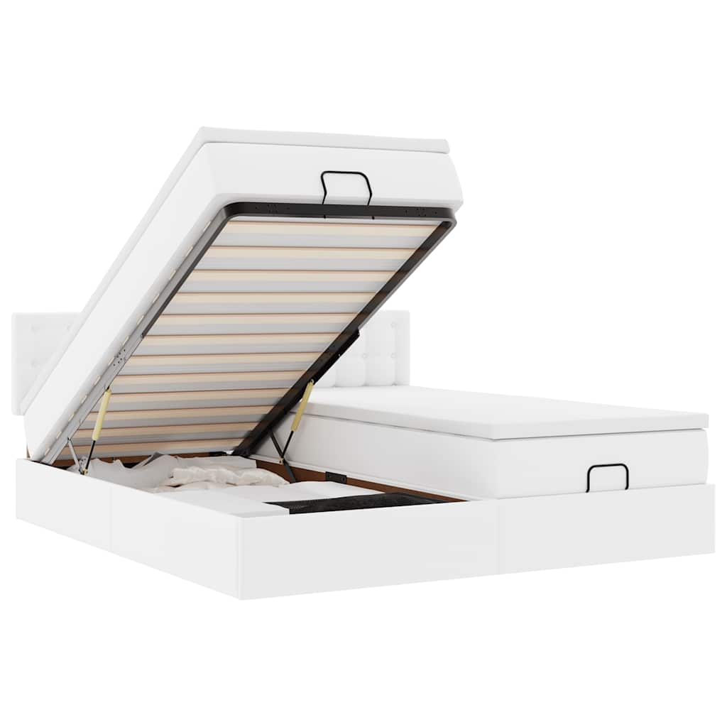 Ottoman bed met matrassen en LED's 200x200cm kunstleer wit is nu te koop bij PeponiXL, paradijselijk wonen!
