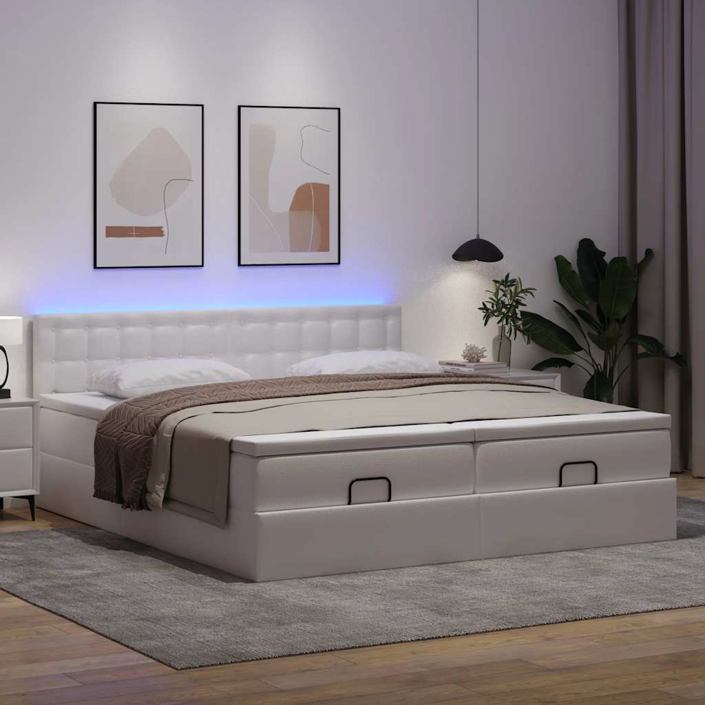 Ottoman bed met matrassen en LED's 200x200cm kunstleer wit is nu te koop bij PeponiXL, paradijselijk wonen!