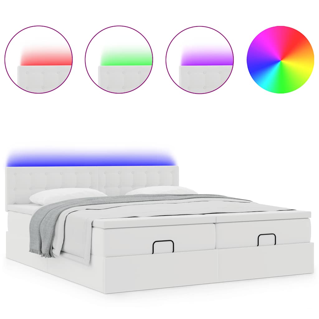 Ottoman bed met matrassen en LED's 200x200cm kunstleer wit is nu te koop bij PeponiXL, paradijselijk wonen!