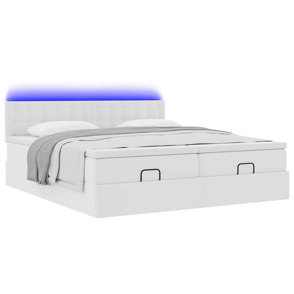 Ottoman bed met matrassen en LED's 200x200cm kunstleer wit is nu te koop bij PeponiXL, paradijselijk wonen!