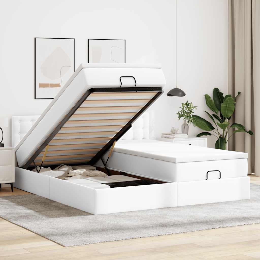 Ottoman bed met matrassen en LED's 200x200cm kunstleer wit is nu te koop bij PeponiXL, paradijselijk wonen!