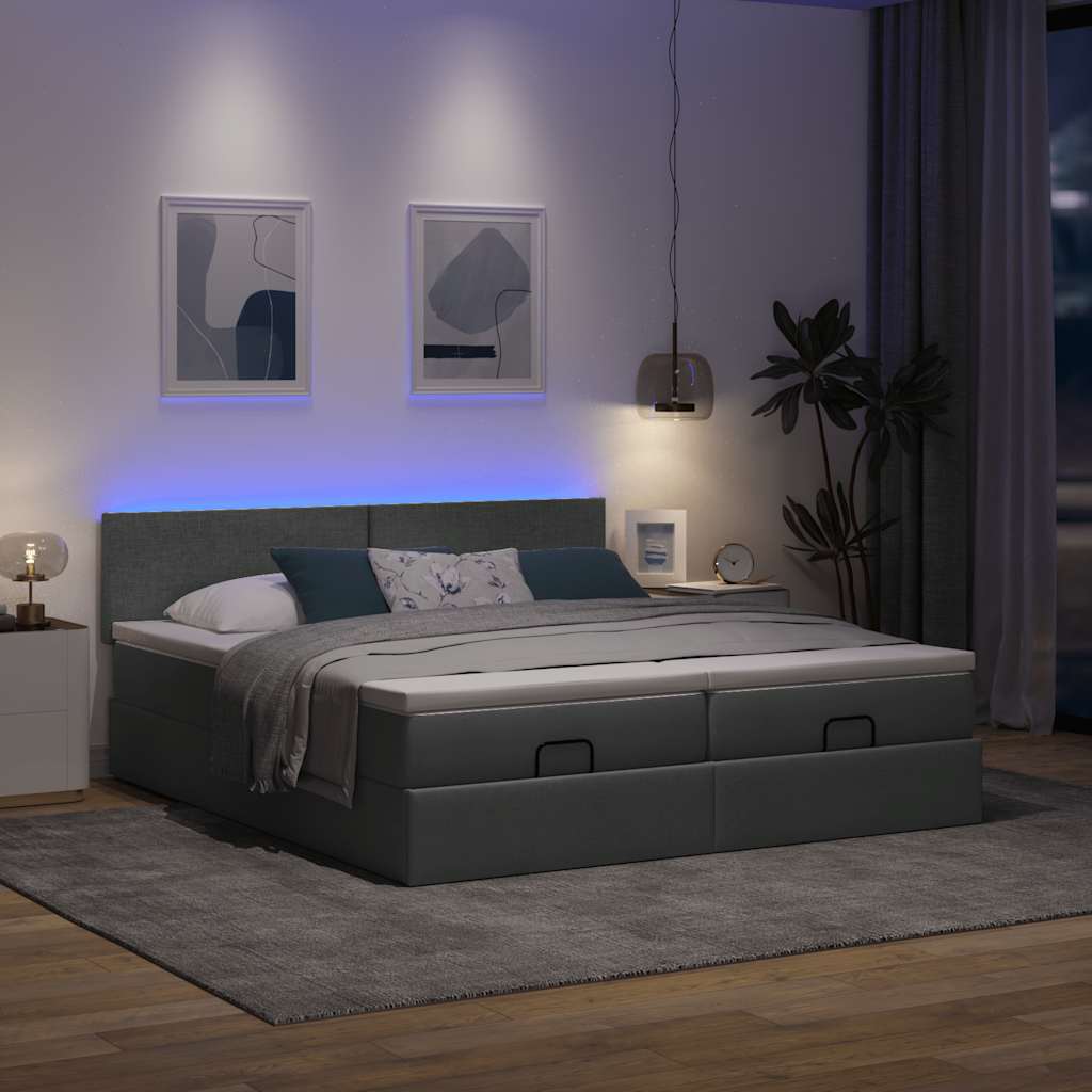 Ottoman bed met matrassen en LED's 180x200cm stof donkergrijs is nu te koop bij PeponiXL, paradijselijk wonen!
