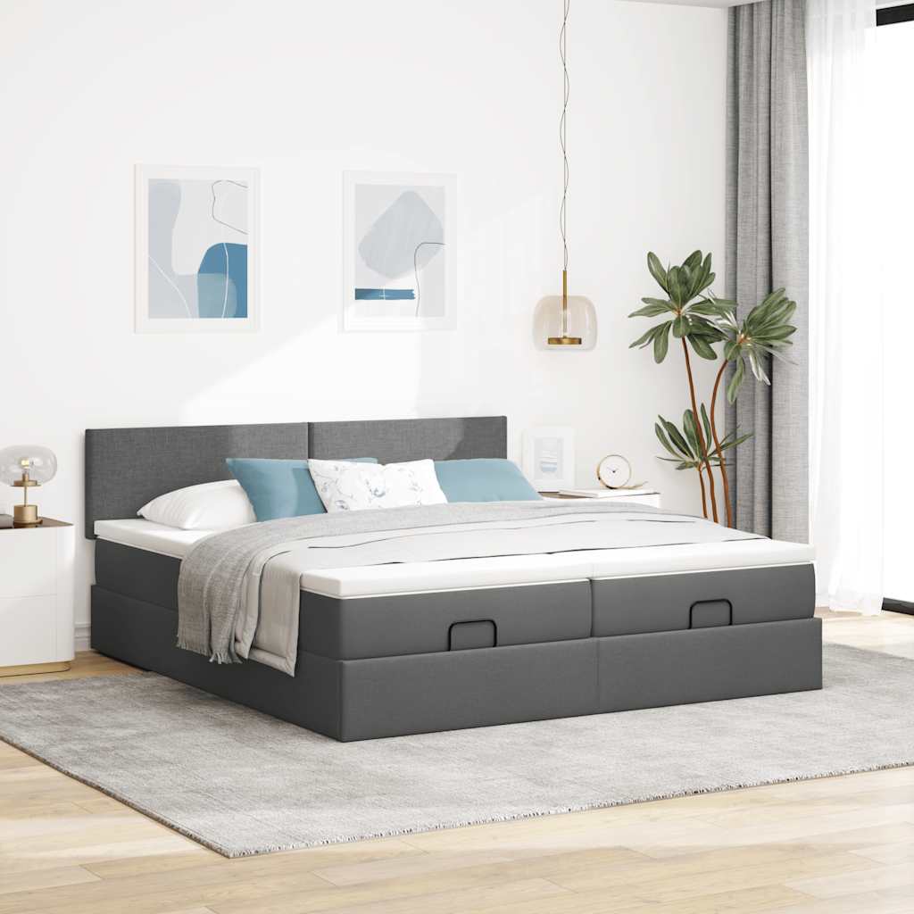 Ottoman bed met matrassen en LED's 180x200cm stof donkergrijs is nu te koop bij PeponiXL, paradijselijk wonen!
