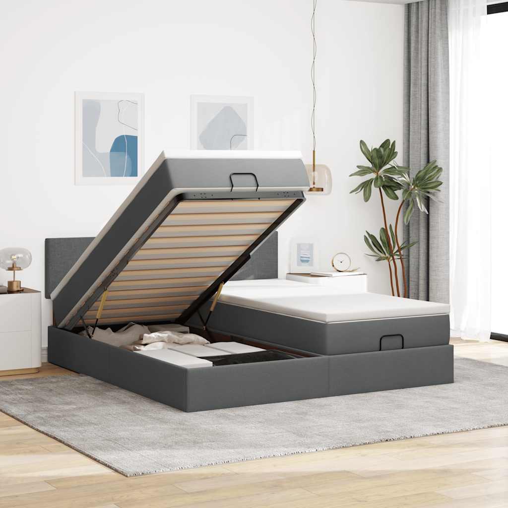 Ottoman bed met matrassen en LED's 180x200cm stof donkergrijs is nu te koop bij PeponiXL, paradijselijk wonen!
