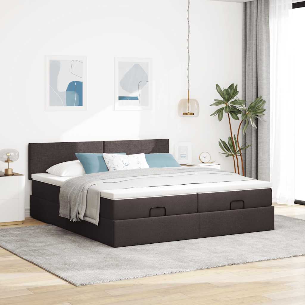 Ottoman bed met matrassen en LED's 180x200cm stof donkerbruin is nu te koop bij PeponiXL, paradijselijk wonen!