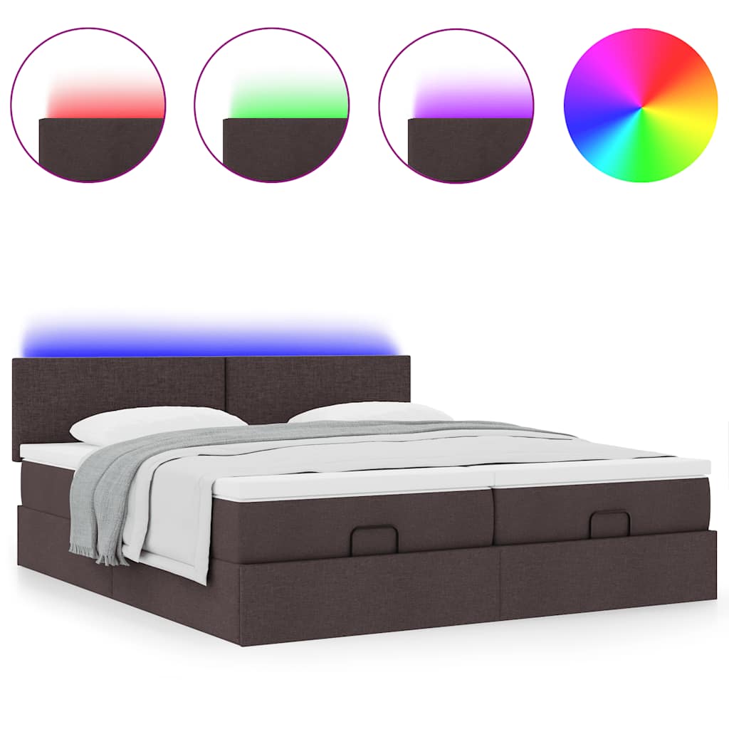 Ottoman bed met matrassen en LED's 180x200cm stof donkerbruin is nu te koop bij PeponiXL, paradijselijk wonen!