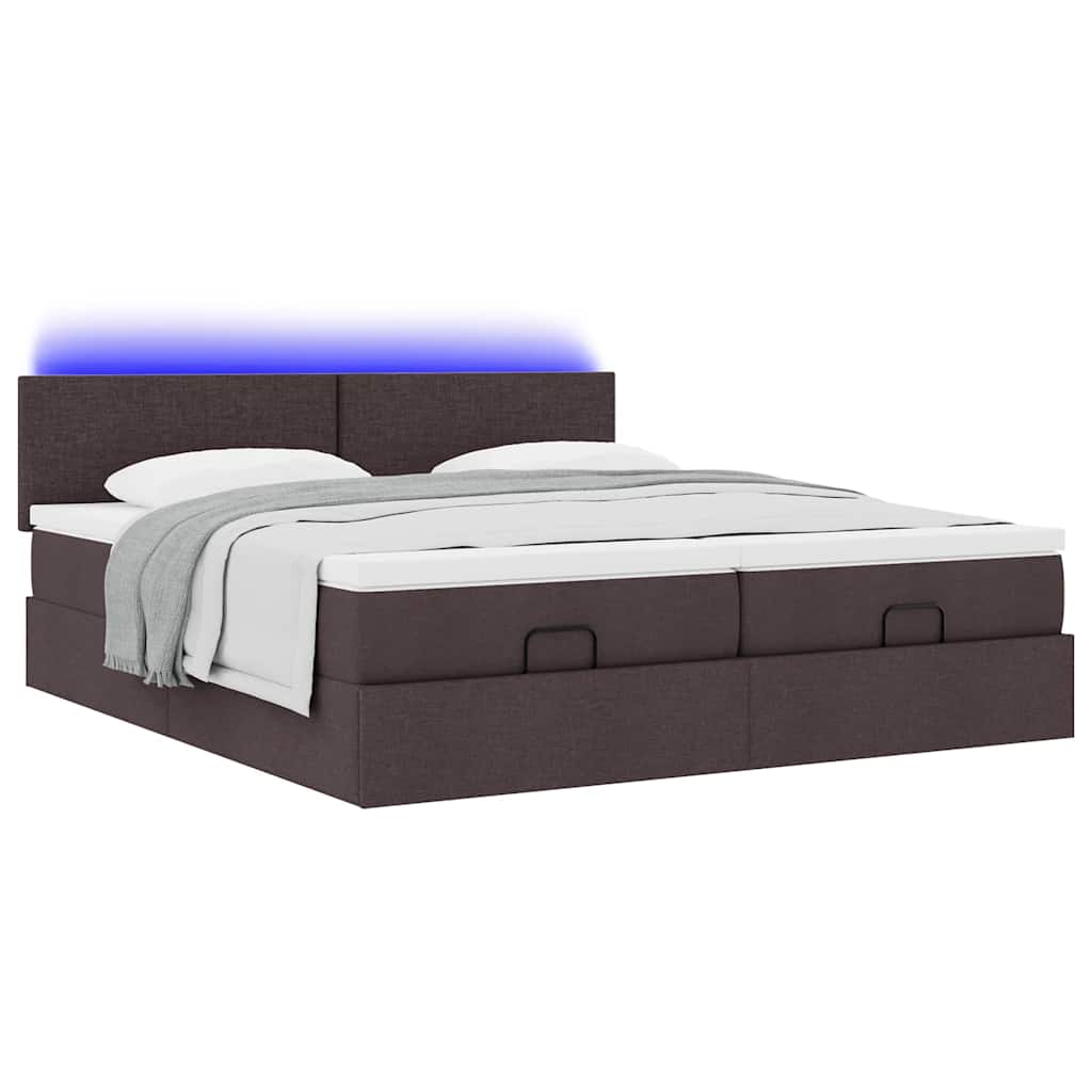 Ottoman bed met matrassen en LED's 180x200cm stof donkerbruin is nu te koop bij PeponiXL, paradijselijk wonen!