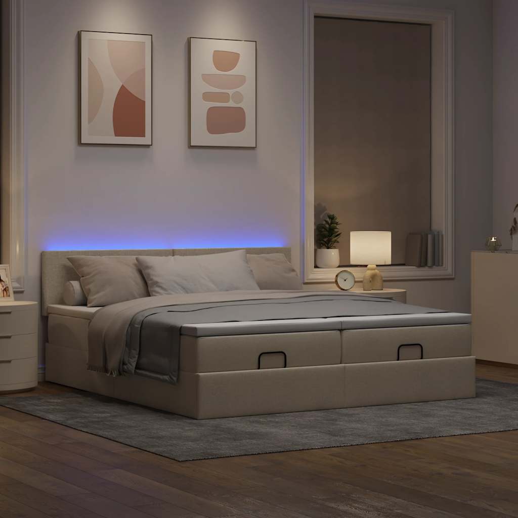 Ottoman bed met matrassen en LED's 180x200cm stof crèmekleurig is nu te koop bij PeponiXL, paradijselijk wonen!