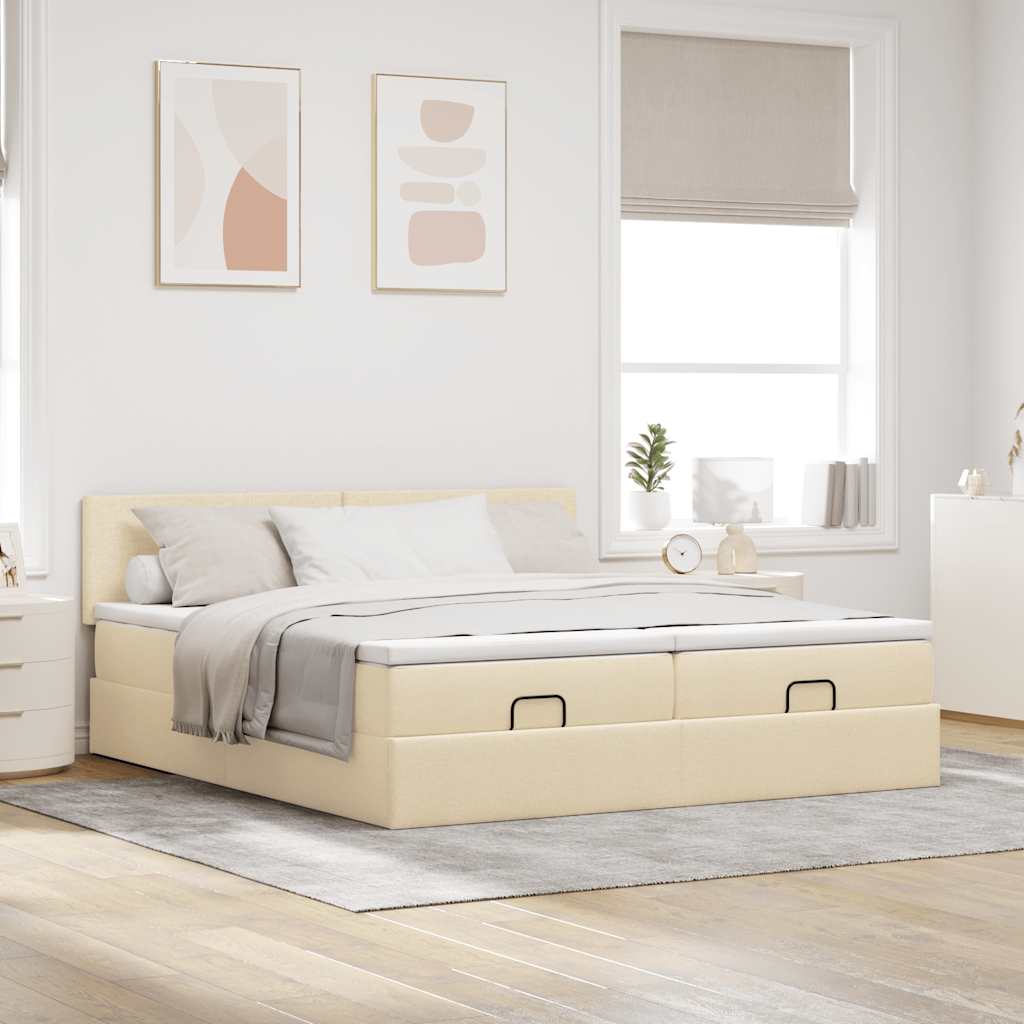 Ottoman bed met matrassen en LED's 180x200cm stof crèmekleurig is nu te koop bij PeponiXL, paradijselijk wonen!