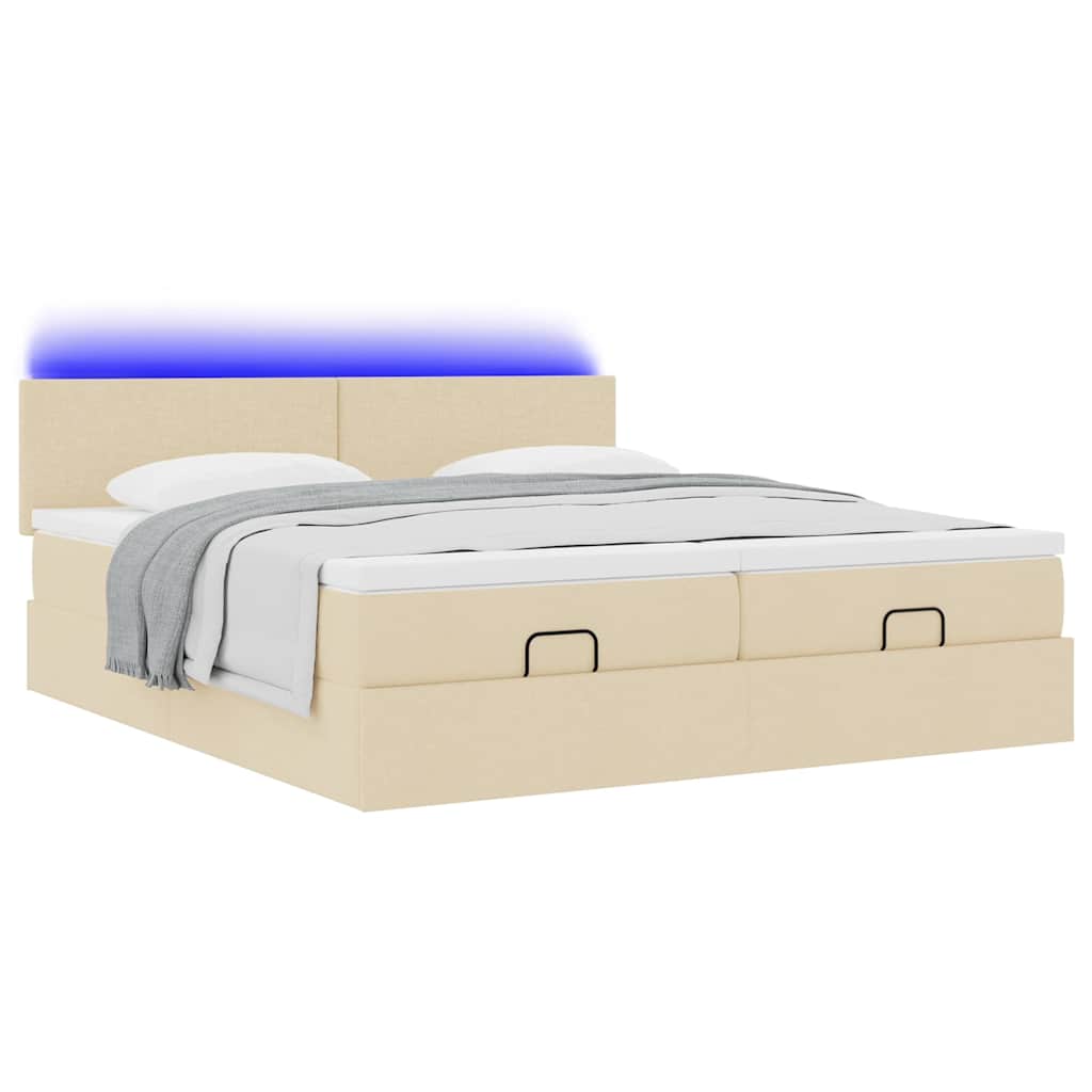 Ottoman bed met matrassen en LED's 180x200cm stof crèmekleurig is nu te koop bij PeponiXL, paradijselijk wonen!