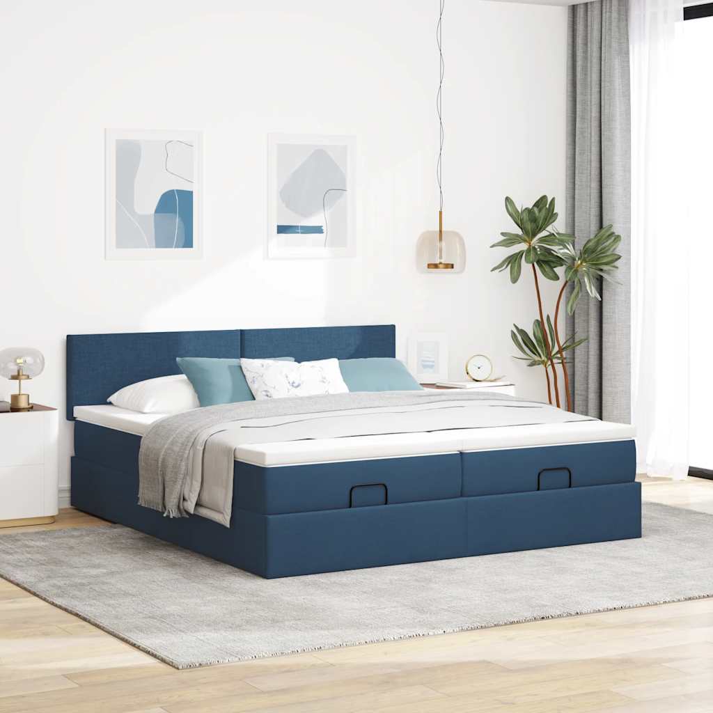 Ottoman bed met matrassen en LED's 180x200cm stof blauw is nu te koop bij PeponiXL, paradijselijk wonen!