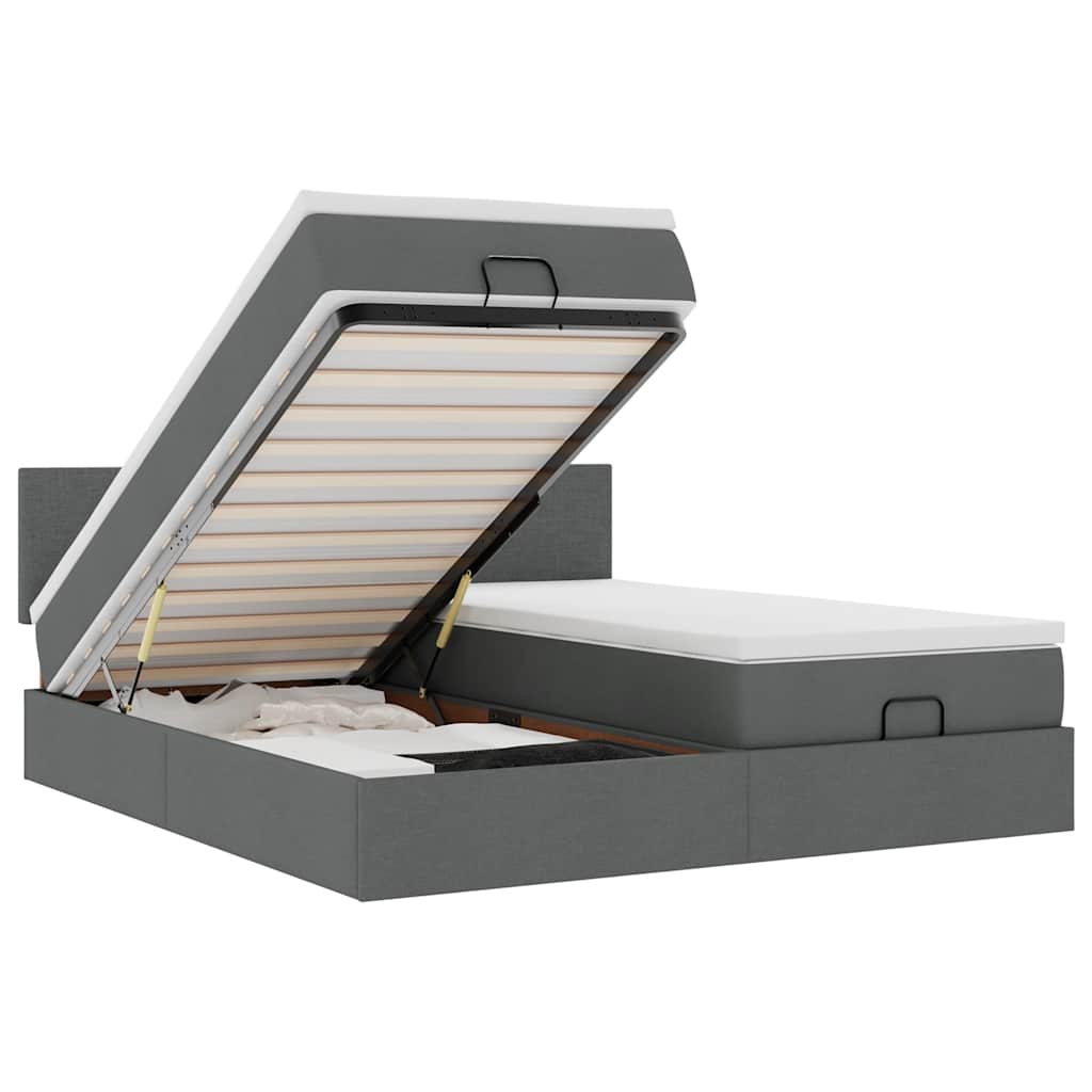 Ottoman bed met matrassen en LED's 200x200cm stof donkergrijs is nu te koop bij PeponiXL, paradijselijk wonen!