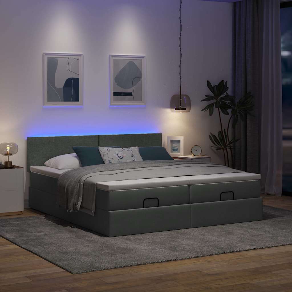 Ottoman bed met matrassen en LED's 200x200cm stof donkergrijs is nu te koop bij PeponiXL, paradijselijk wonen!