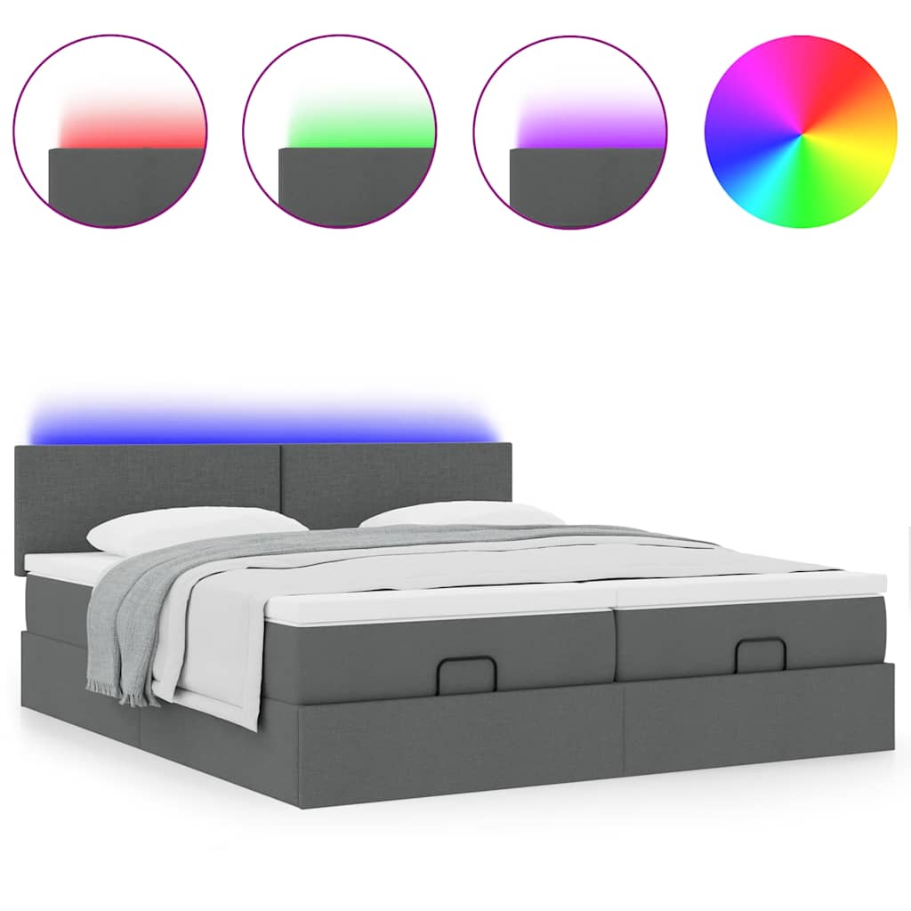 Ottoman bed met matrassen en LED's 200x200cm stof donkergrijs is nu te koop bij PeponiXL, paradijselijk wonen!