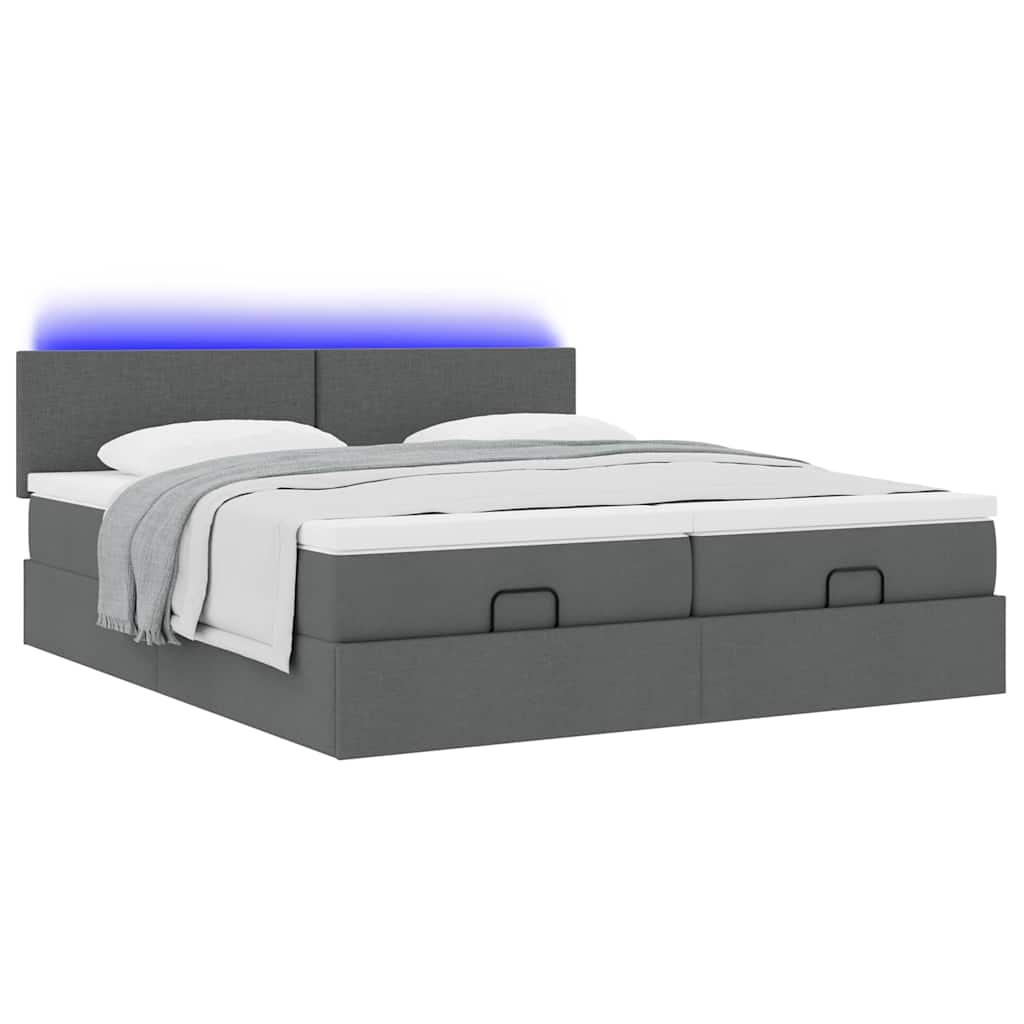 Ottoman bed met matrassen en LED's 200x200cm stof donkergrijs is nu te koop bij PeponiXL, paradijselijk wonen!