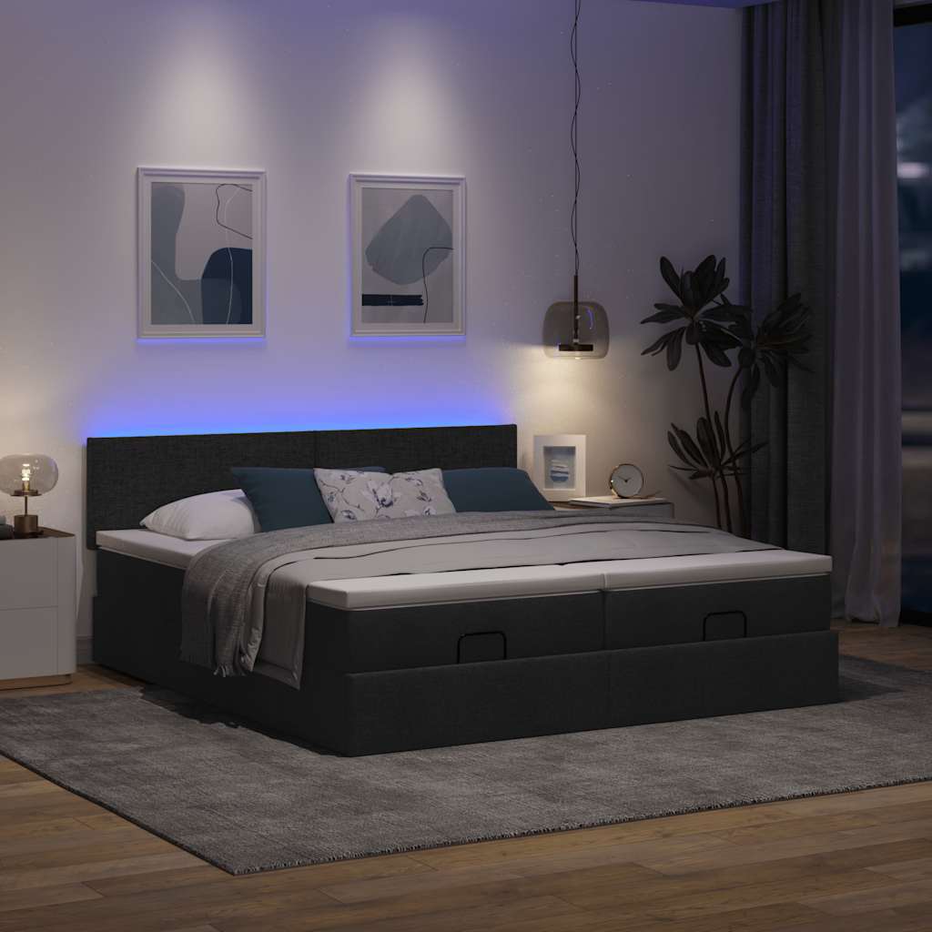 Ottoman bed met matrassen en LED's 200x200cm stof zwart is nu te koop bij PeponiXL, paradijselijk wonen!