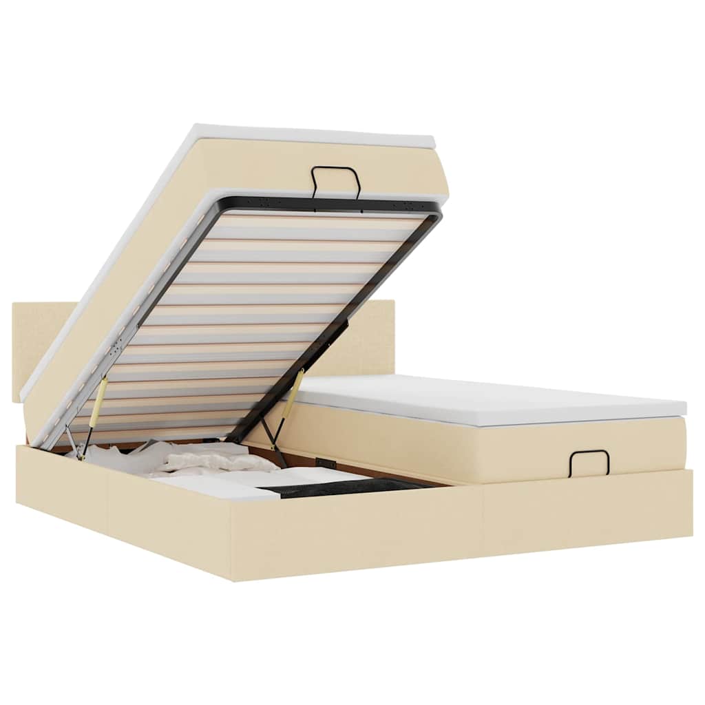 Ottoman bed met matrassen en LED's 200x200cm stof crèmekleurig is nu te koop bij PeponiXL, paradijselijk wonen!