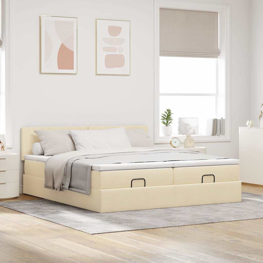 Ottoman bed met matrassen en LED's 200x200cm stof crèmekleurig is nu te koop bij PeponiXL, paradijselijk wonen!