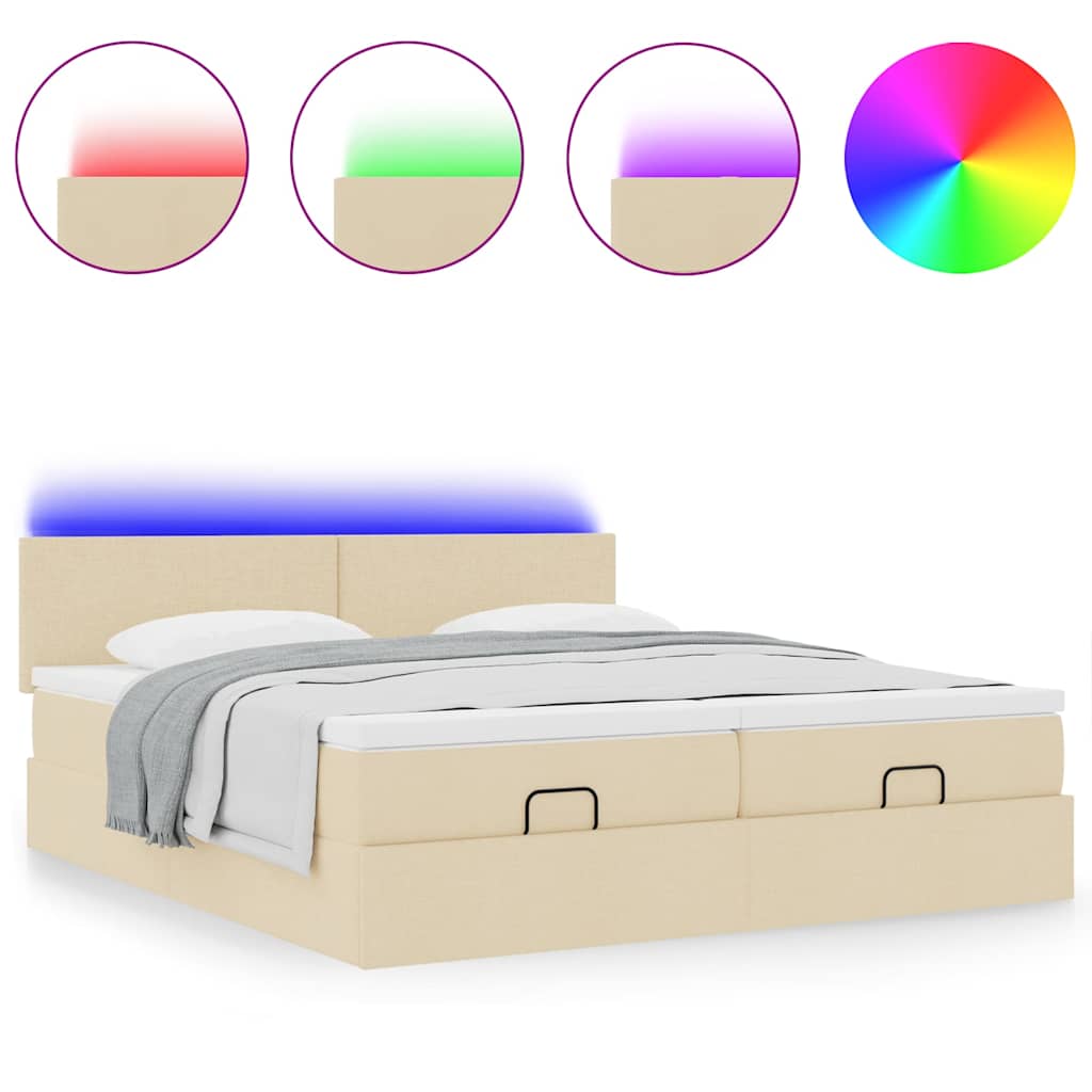 Ottoman bed met matrassen en LED's 200x200cm stof crèmekleurig is nu te koop bij PeponiXL, paradijselijk wonen!