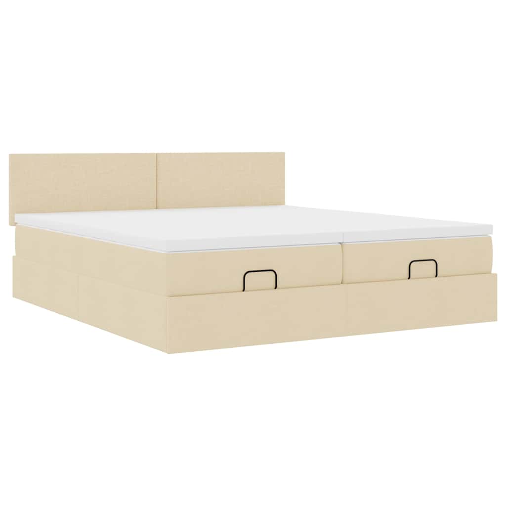 Ottoman bed met matrassen en LED's 200x200cm stof crèmekleurig is nu te koop bij PeponiXL, paradijselijk wonen!