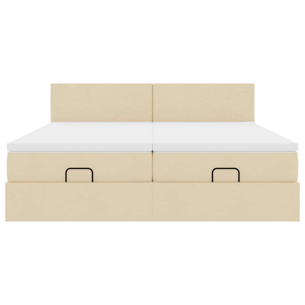 Ottoman bed met matrassen en LED's 200x200cm stof crèmekleurig is nu te koop bij PeponiXL, paradijselijk wonen!