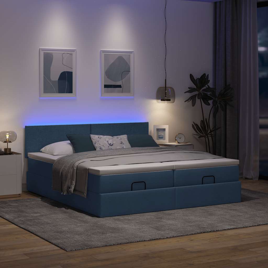 Ottoman bed met matrassen en LED's 200x200cm stof blauw is nu te koop bij PeponiXL, paradijselijk wonen!