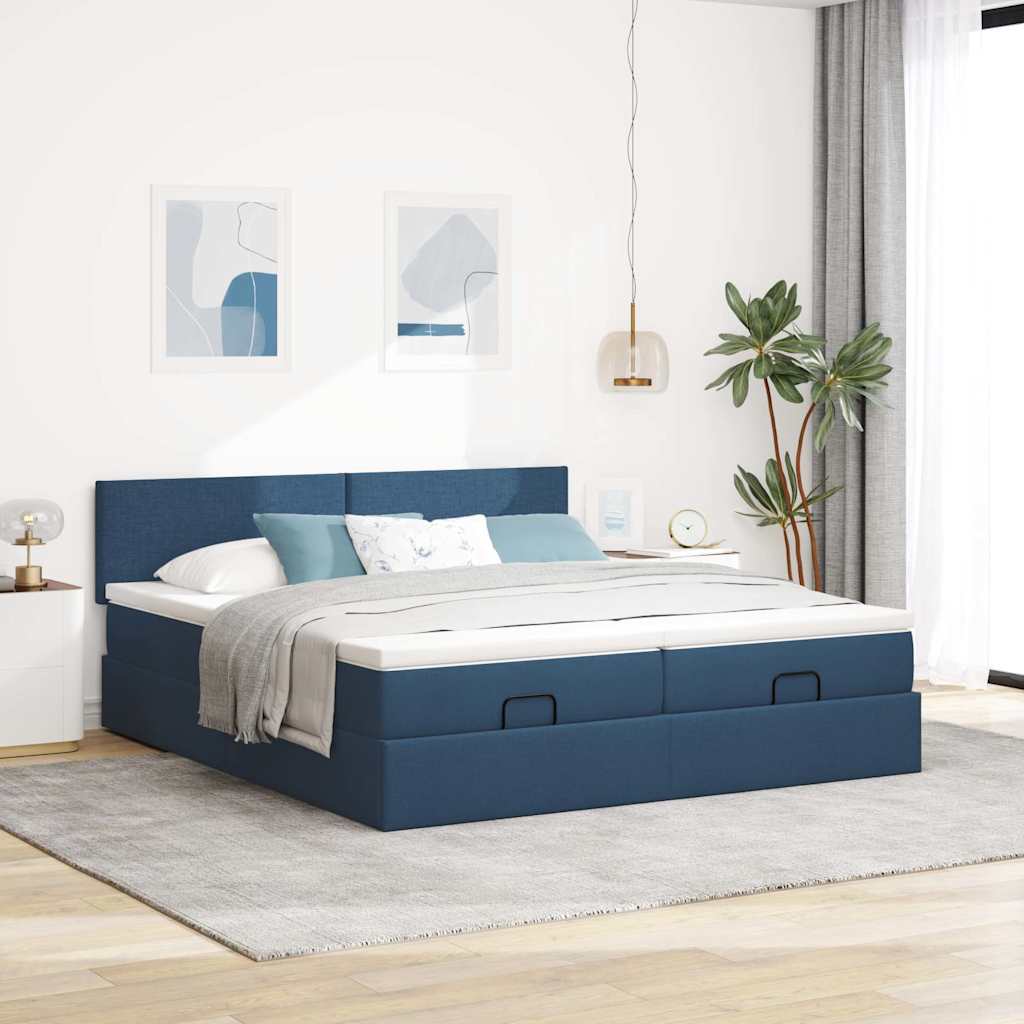 Ottoman bed met matrassen en LED's 200x200cm stof blauw is nu te koop bij PeponiXL, paradijselijk wonen!