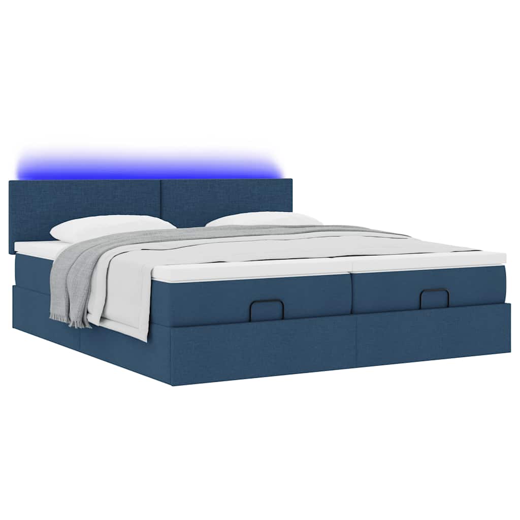 Ottoman bed met matrassen en LED's 200x200cm stof blauw is nu te koop bij PeponiXL, paradijselijk wonen!