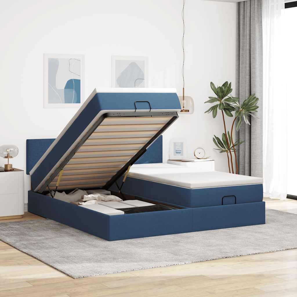 Ottoman bed met matrassen en LED's 200x200cm stof blauw is nu te koop bij PeponiXL, paradijselijk wonen!