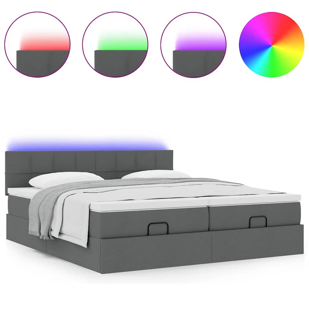 Ottoman bed met matrassen en LED's 180x200cm stof donkergrijs is nu te koop bij PeponiXL, paradijselijk wonen!